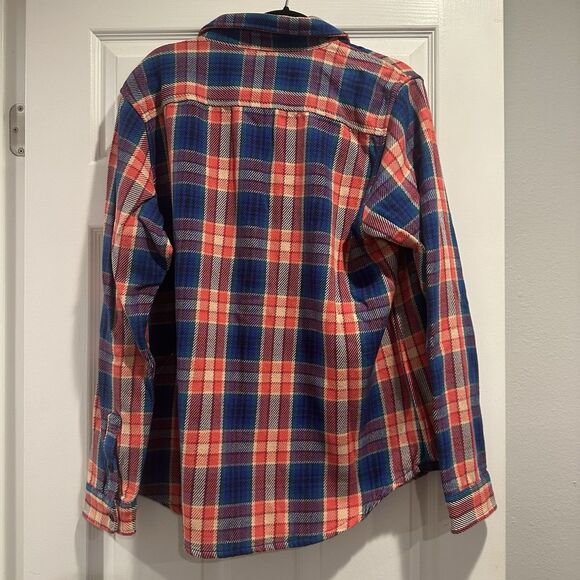 Outerknown Blanket Shirt Womens M/L Red Blue Plaid Flannel Button Up Surf Casual - Picture 6 of 6